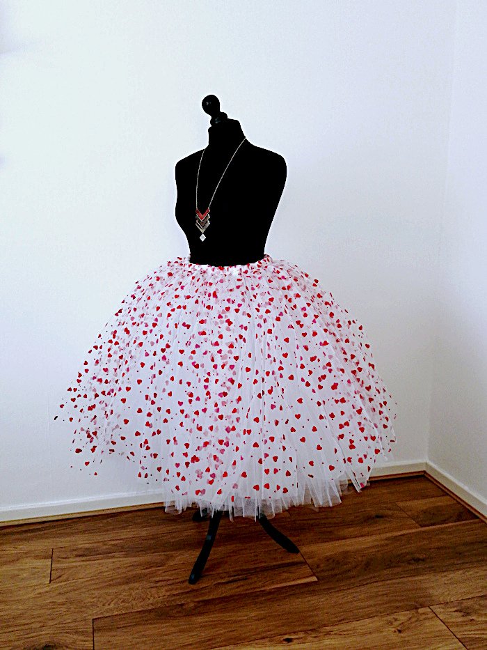 Wedding Red Heart Print Bridal Maxi Tulle Skirt