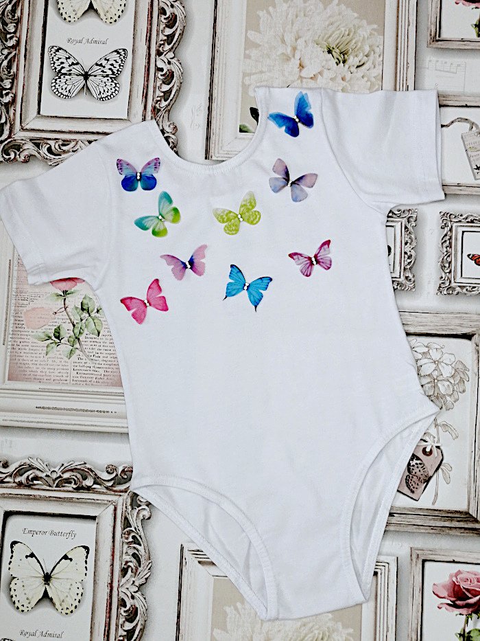 Adorable Girls Butterfly Short Sleeve White Cotton Birtday Party Leotard