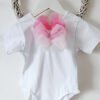 Girls Pink Bows Short Sleeve White Dance Leotard