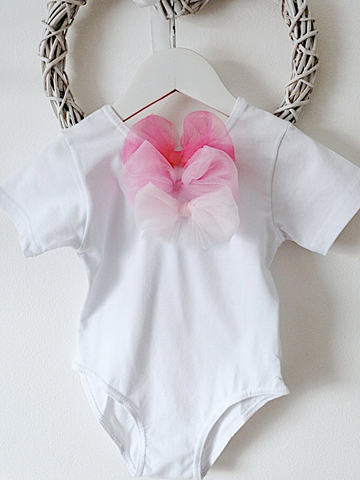 Girls Pink Bows Short Sleeve White Dance Leotard