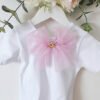 Pink Shimmer Large Tulle Bow White Short Sleeve Leotard For Girls